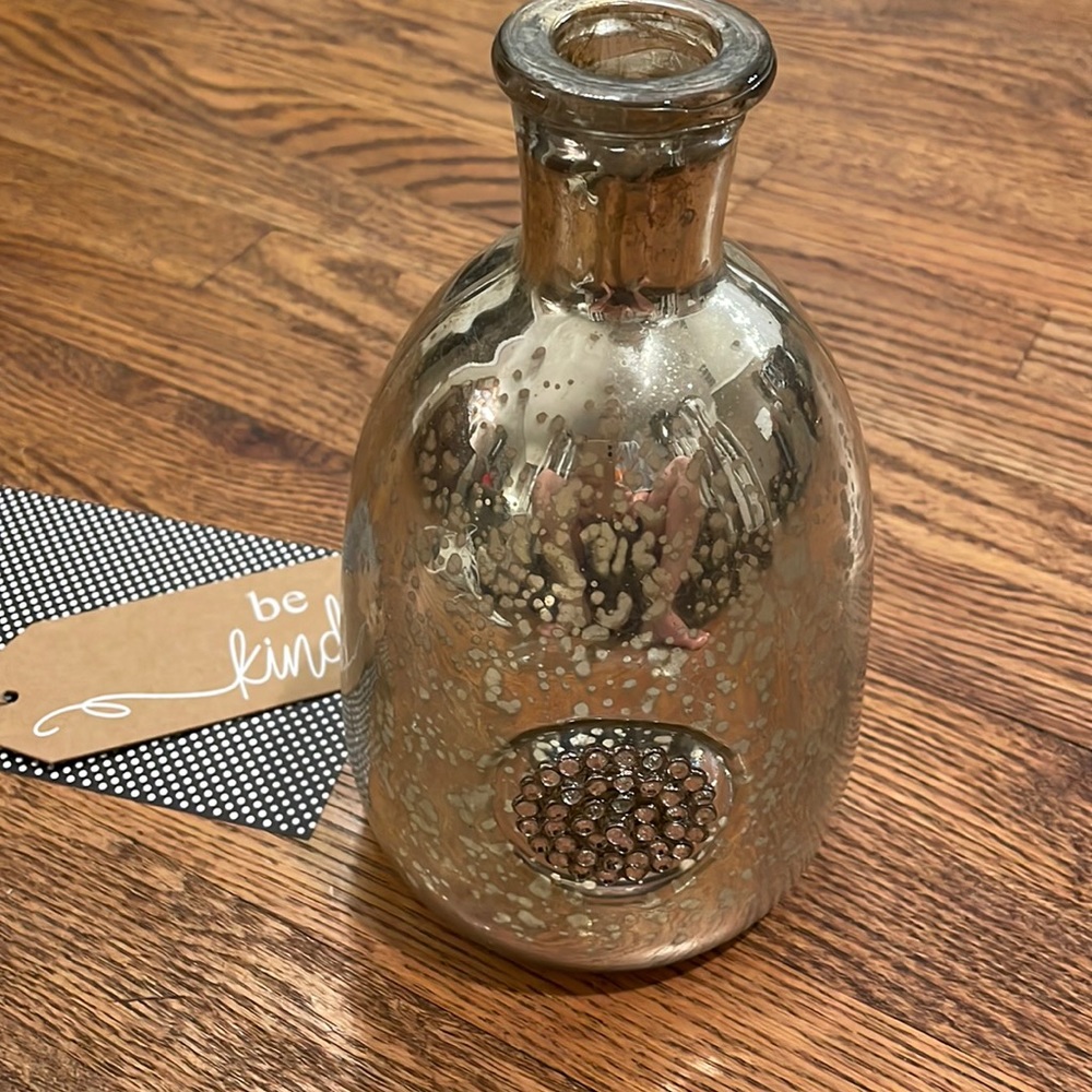Mercury Glass Vase with metal rhinestone design
